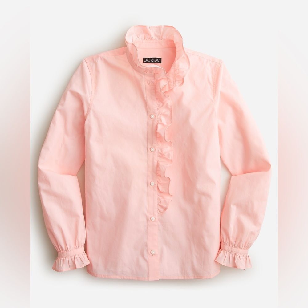 J Crew Ruffled Collar Blouse Cottage Top Cotton Poplin Pink Size 4 Classic
